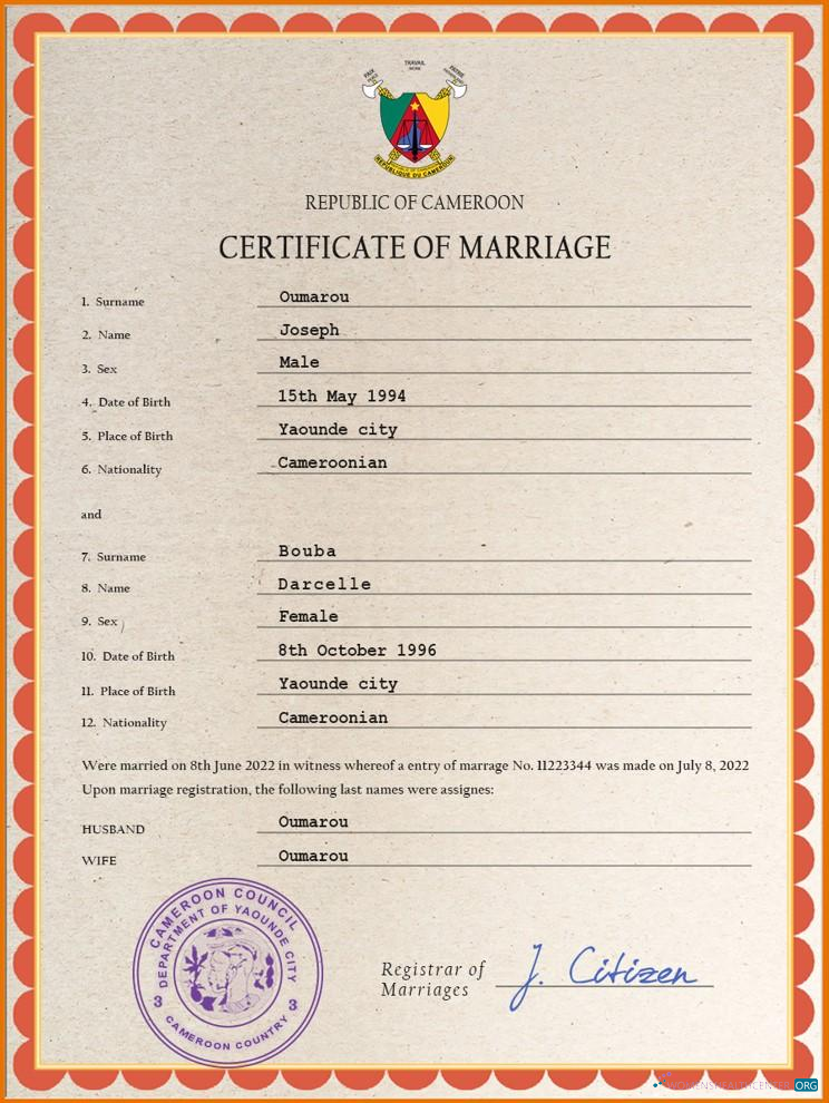 Download Cameroon marriage certificate PSD template Photoshop template